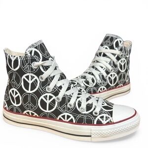Converse Chuck Taylor All Star Hi Top Black Graphic Peace Sign Shoes M 6 - W 8